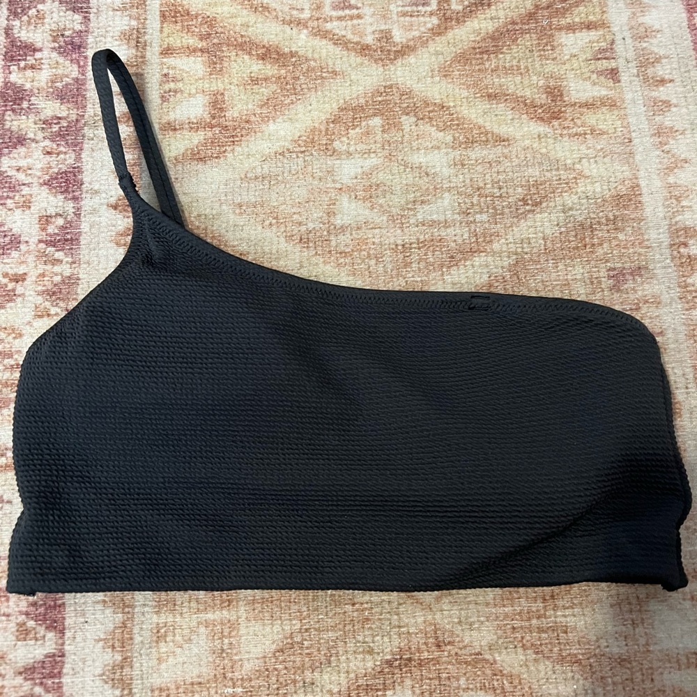 Black One Shoulder Bikini Top Puckered Material Old Navy